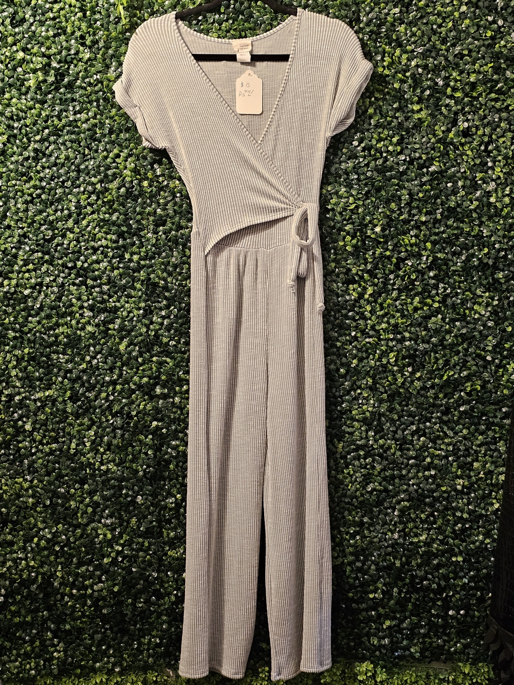 Caution To The Wind Ribbed Wrap Jumpsuit - Taupe